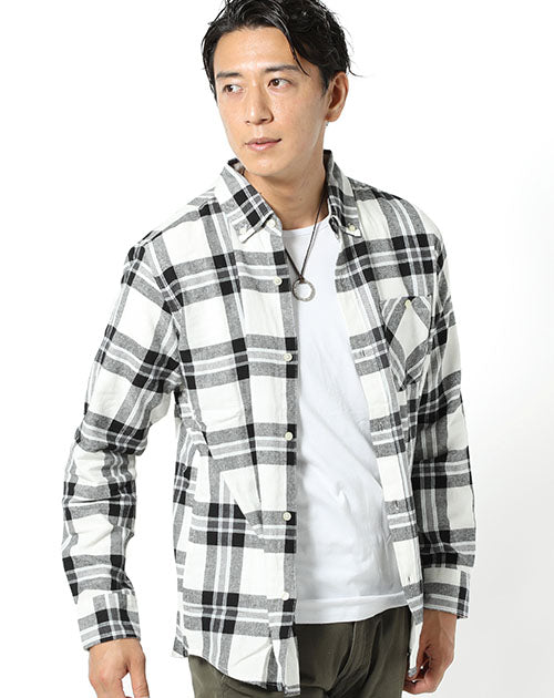 コットン100%チェクシャツ×コットン100%Tシャツ 2点セット ｜ メンズ 