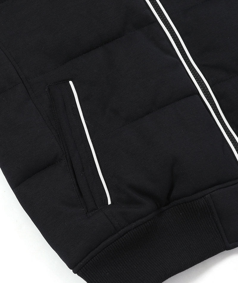 トリコロールデザインパイピングフード付き中綿ダウンジャケット
