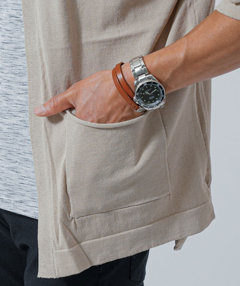 接触冷感５分袖ボタンレスサマーニットカーディガン×杢デザインVネックTシャツ　2枚セット