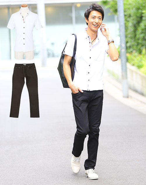白シャツ×黒パンツのコーディネートセット 208 ｜ メンズファッション ...