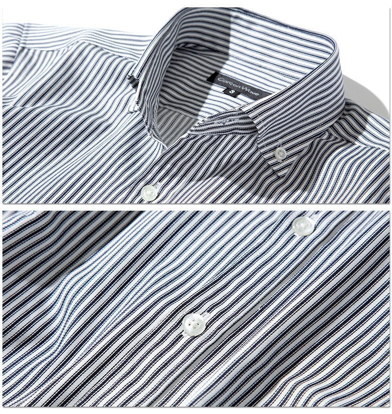 日本製 接触冷感イージーケア長袖スリムツイルストライプシャツ Designed by Bizfront in TOKYO