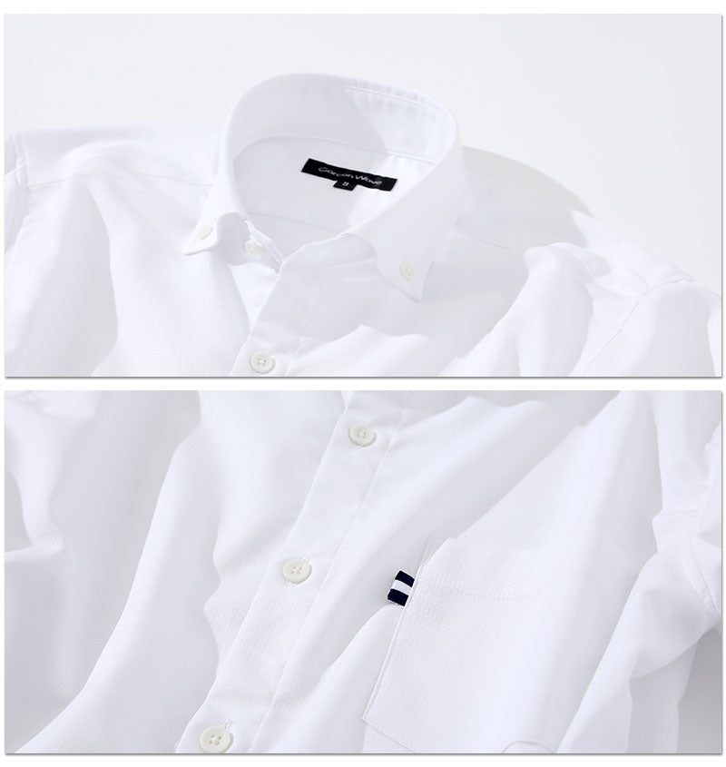 日本製 ベタつき軽減ドライクールドビーストレッチ長袖スリムボタンダウンシャツ Designed by Bizfront in TOKYO