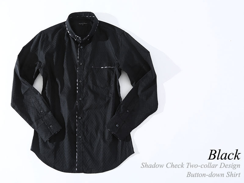 形態安定シャドウチェック二枚襟デザインボタンダウンビジネスカジュアルシャツ Biz