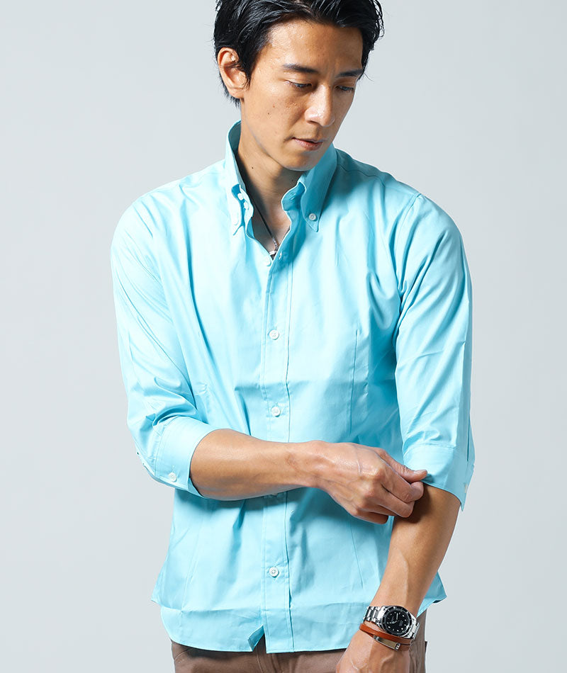 日本製ボタンダウン７分袖・半袖ブロードシャツ