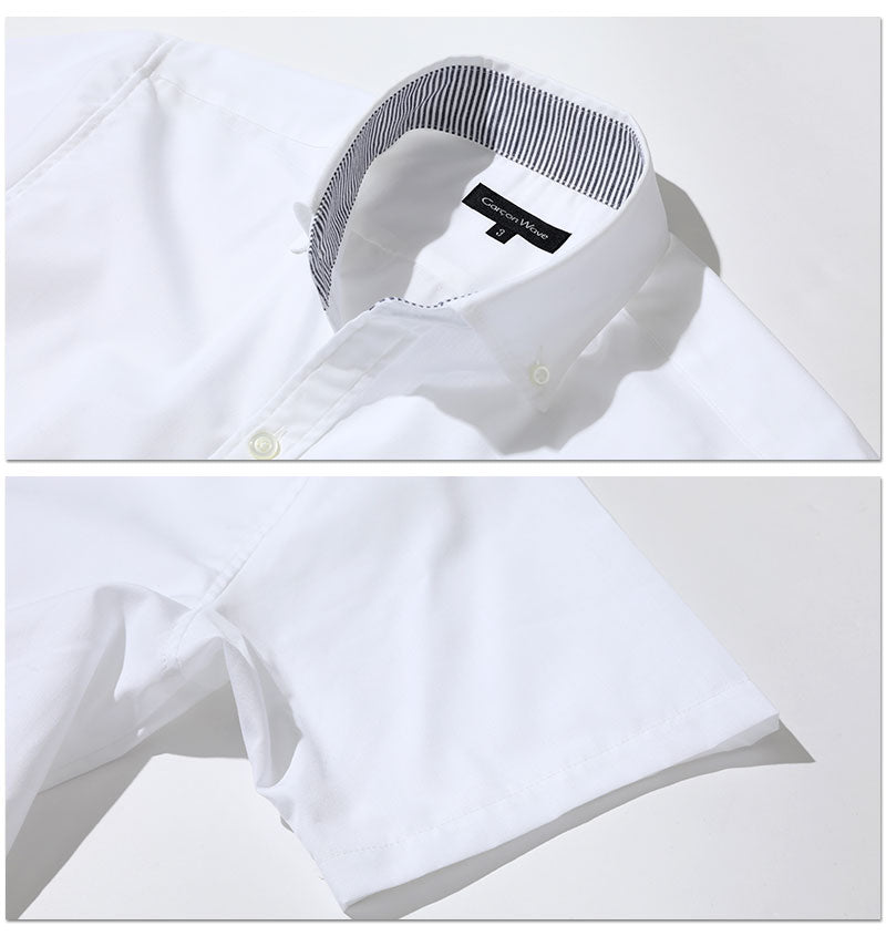 日本製 形態安定半袖ビジネスカジュアルボタンダウンスリムシャツ Designed by Bizfront in TOKYO