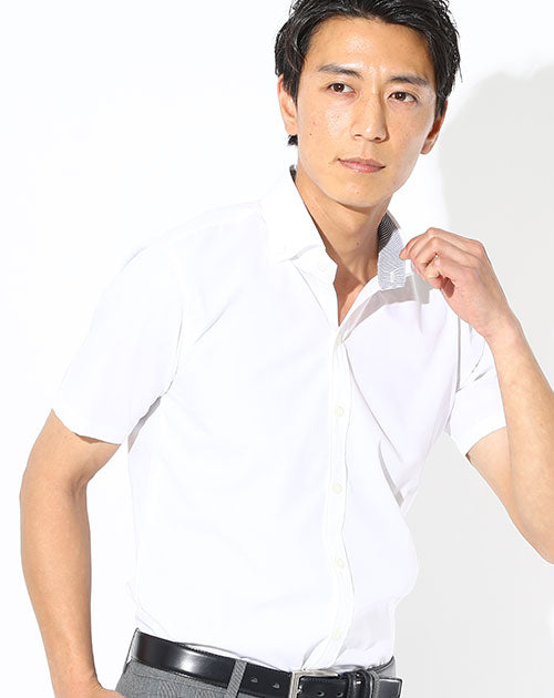 日本製 形態安定半袖ビジネスカジュアルボタンダウンスリムシャツ