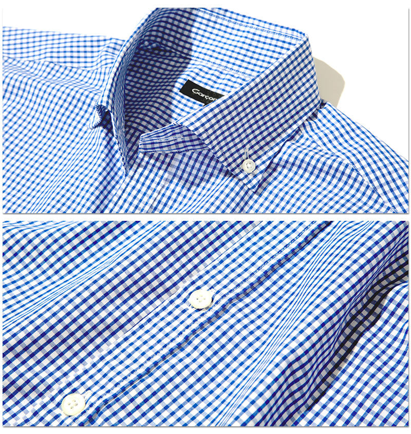 日本製 形態安定半袖スリムビジネスカジュアルボタンダウンチェックシャツ Designed by Bizfront in TOKYO