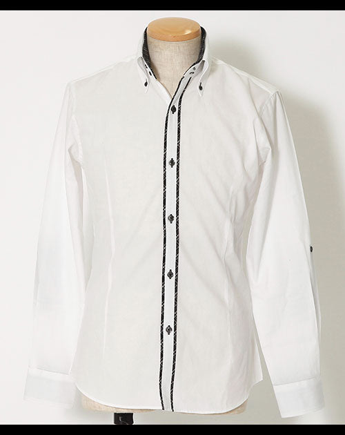 ２枚襟デザイン美シルエットビジネスカジュアルシャツ 日本製 Biz