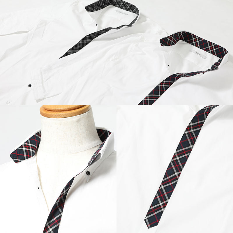 フェイクタイチェックデザイン日本製７分袖シャツ