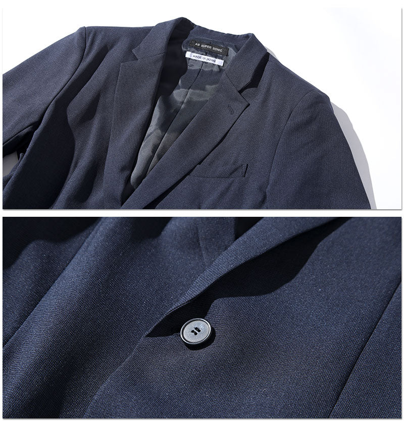 ネイビーウォッシャブルテーラードジャケット×ギンガムチェック半袖シャツ 40代メンズ2点トップスコーデセット biz