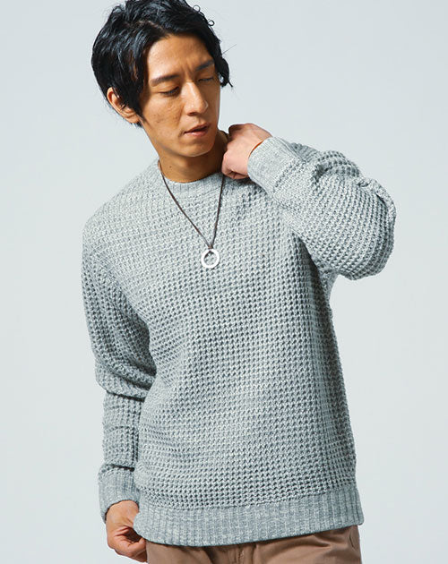 ワッフル編み長袖クルーネックニット ｜ メンズファッション通販 MENZ
