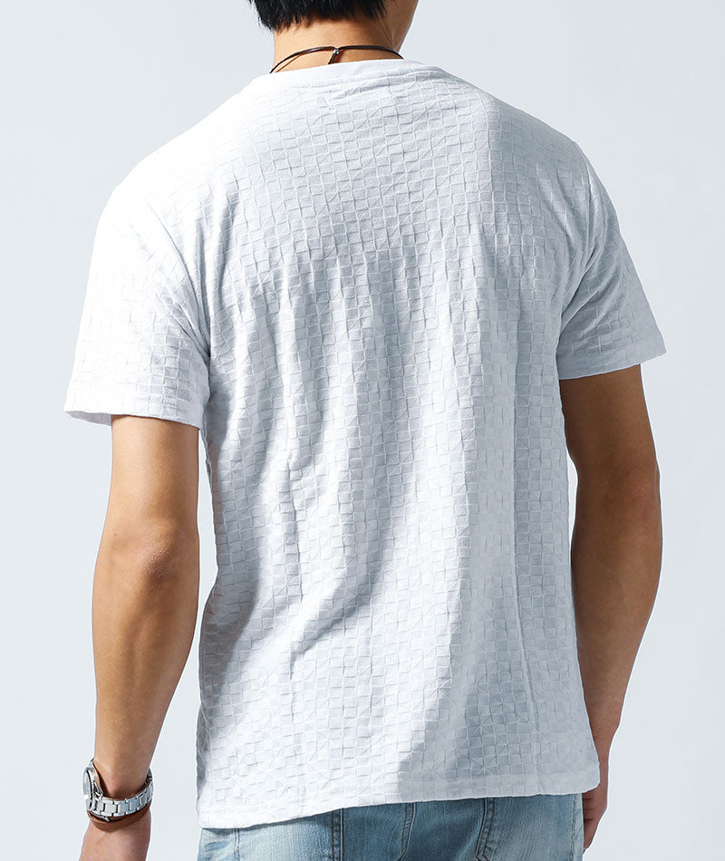 Tシャツ カットソー メンズ Vネック おしゃれ ブランド 人気 おすすめ 無地 コーデ 40代 50代 夏 スリム 細身 インナー 半袖 ダイヤジャガードデザイン