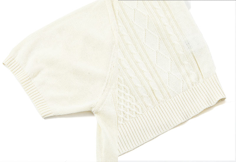 アラン編み切り替えⅤネック半袖サマーニット