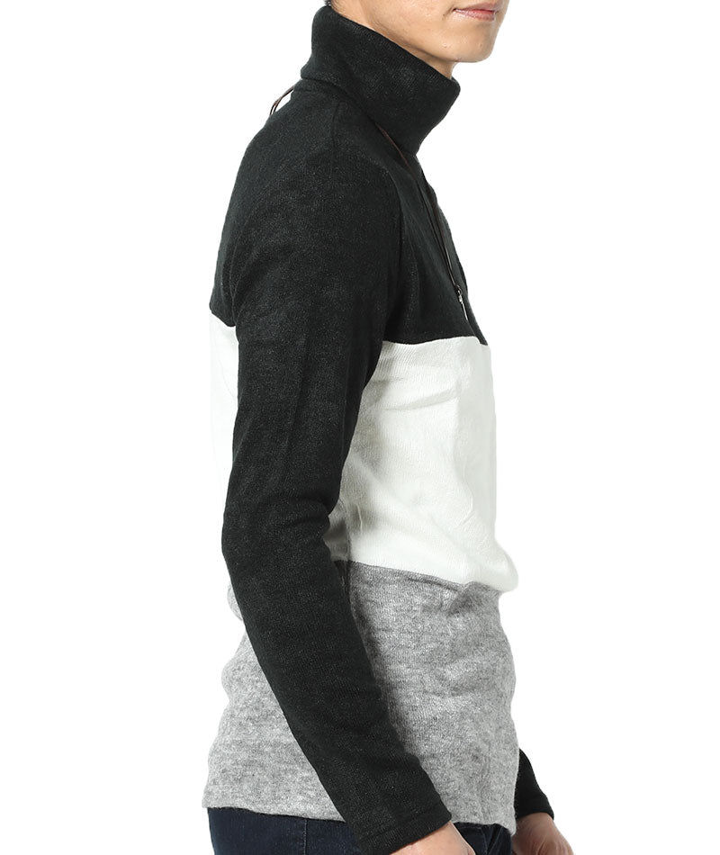 Vネック タートルネック ニット メンズ セーター おしゃれ かっこいい おすすめ コーデ ブランド 着こなし 40代 50代 冬スリム 細身 秋 春 切り替えデザイン