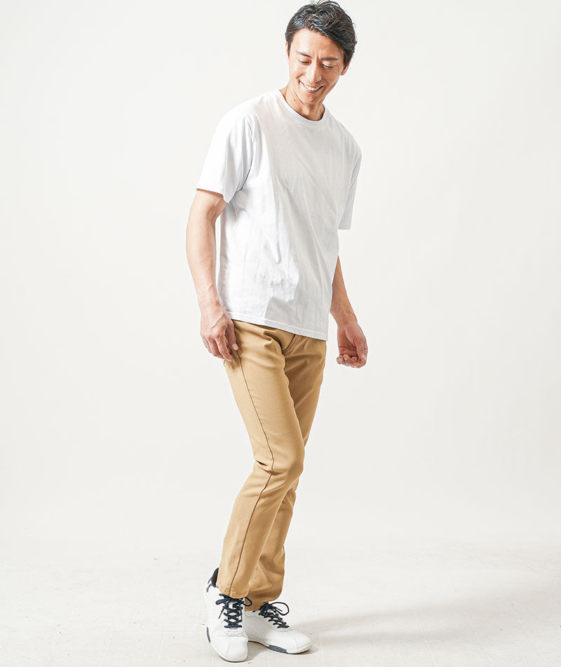 30代メンズ3点コーデセット　ネイビー半袖オープンカラーシャツ×白半袖Tシャツ×ベージュスリムチノパンツ