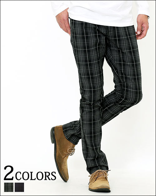 美シルエットチェックデザインストレッチパンツ ｜ メンズファッション