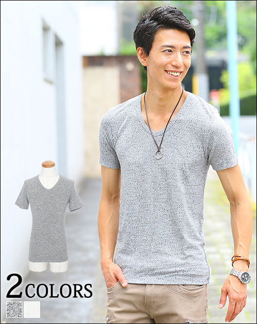 杢針抜きデザインストレッチ半袖カットソー ｜ メンズファッション通販