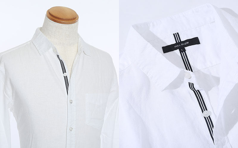 前立てデザイン綿麻素材7分袖シャツ