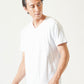 40代メンズ夏の3点コーデセット　グレー5分袖サマーカーディガン×白半袖Tシャツ×黒スリムテーパードパンツ