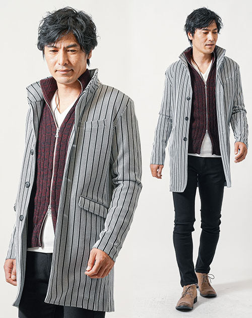 50代 メンズファッション 秋服 冬服 3点コーデセット 白ロングコート