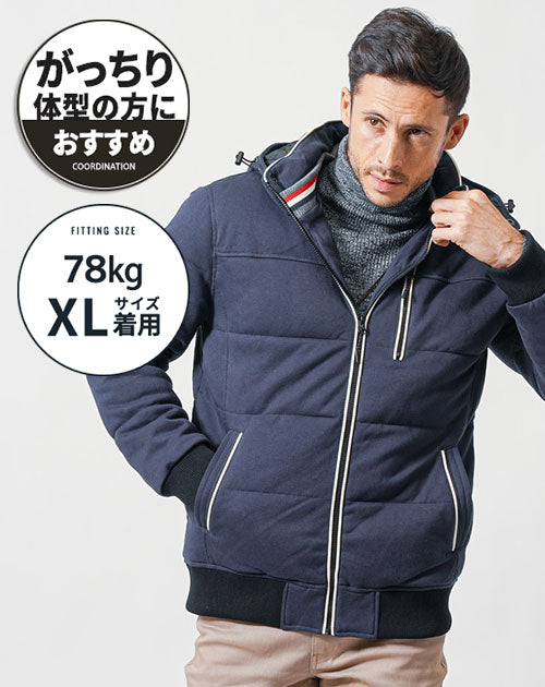 がっちり体型の方におすすめトリコロールデザインパイピング中綿ジャケット　