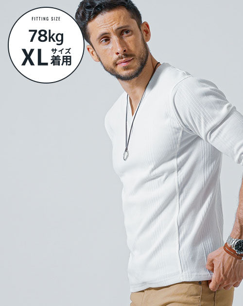 がっちり体型におすすめ Tシャツ カットソー メンズ 7分袖 Vネック