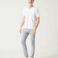 60代メンズ夏の3点コーデセット ネイビー7分袖シャツ×白半袖VネックTシャツ×グレーストレッチチノパンツ