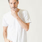 60代メンズ夏の3点コーデセット ネイビー7分袖シャツ×白半袖VネックTシャツ×グレーストレッチチノパンツ