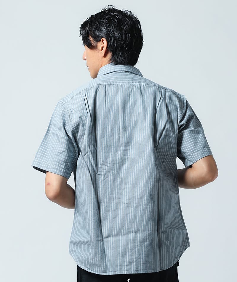 日本製半袖ヒッコリーワークシャツ