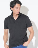 立体ストライプ襟ワイヤー入り半袖立ち襟スタンドカラースキッパーポロシャツ