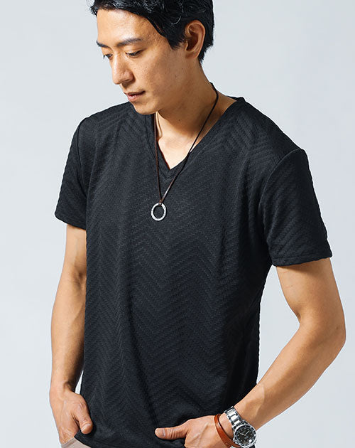 膨れジグザグ柄半袖VネックTシャツ ｜ メンズファッション通販 MENZ