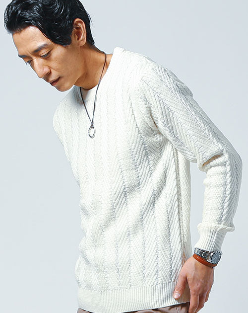 ヘリンボーン編みデザインセーター