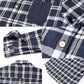 シワ加工ホリゾンタルカラー７分袖チェックシャツ×ポケットデザイン半袖カットソー　２点セット