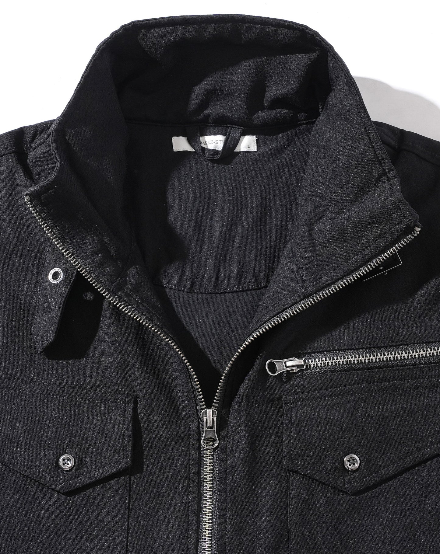 ジップデザインミリタリースタンドカラー半袖シャツジャケット