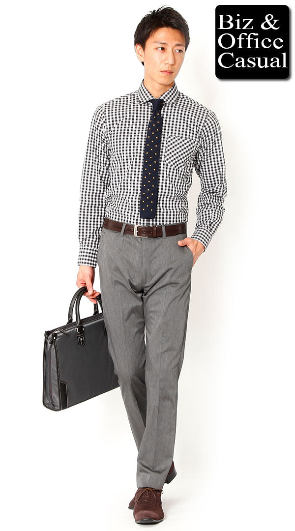 チェックシャツ×グレースラックス biz14-15aw_2255のコーディネート例