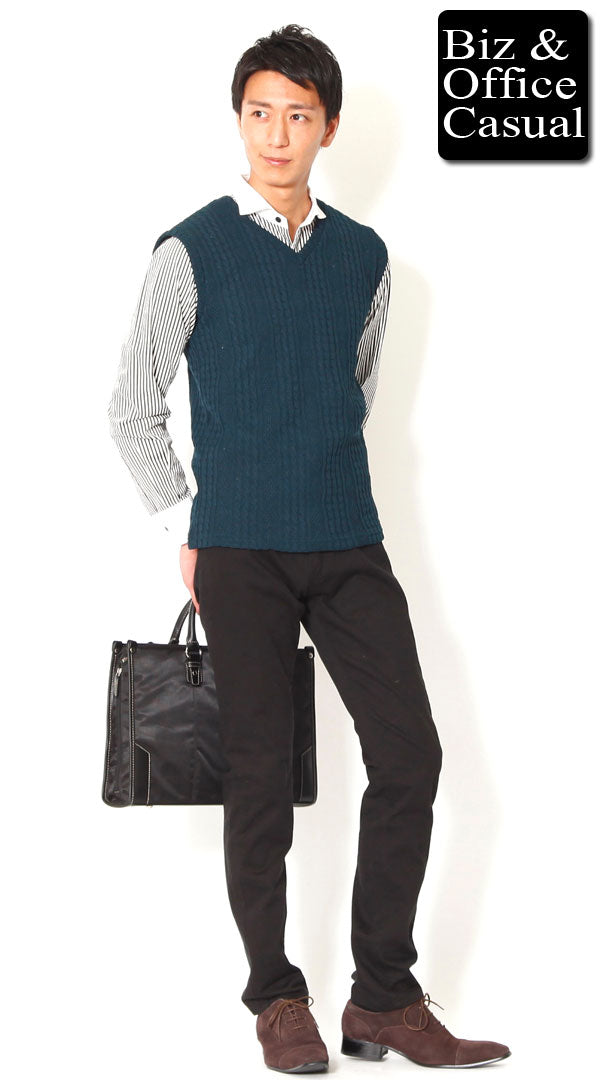 ダークグリーンニットベスト×ブラックチノ biz14-15aw_2742の