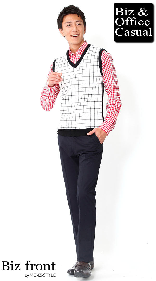 チェックニットベスト×レッドチェックシャツ biz15-16aw_0251の
