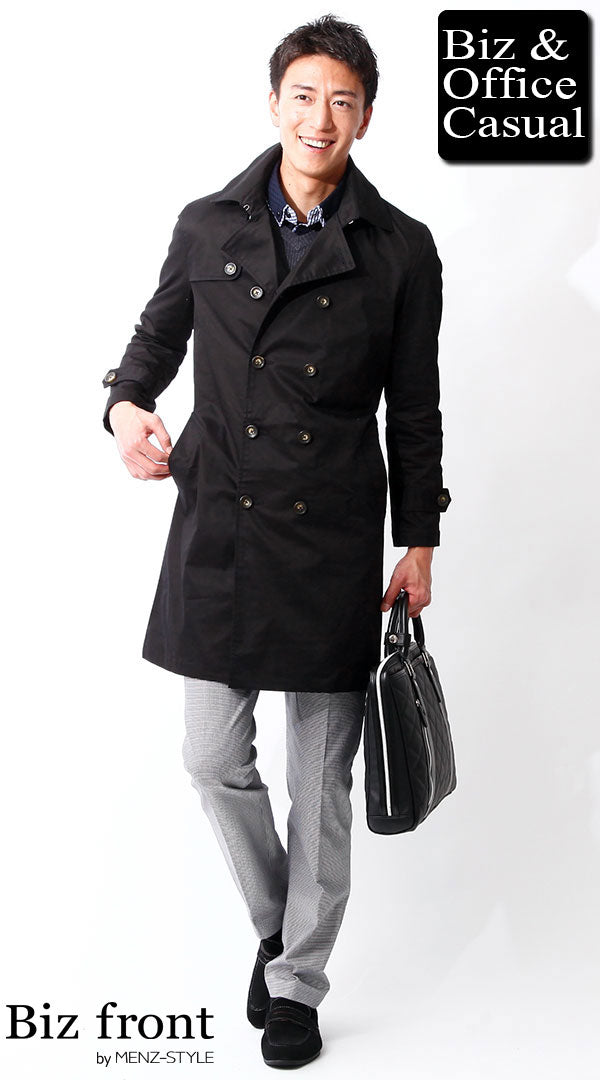 ブラックトレンチコート×千鳥格子パンツ biz15-16aw3559の