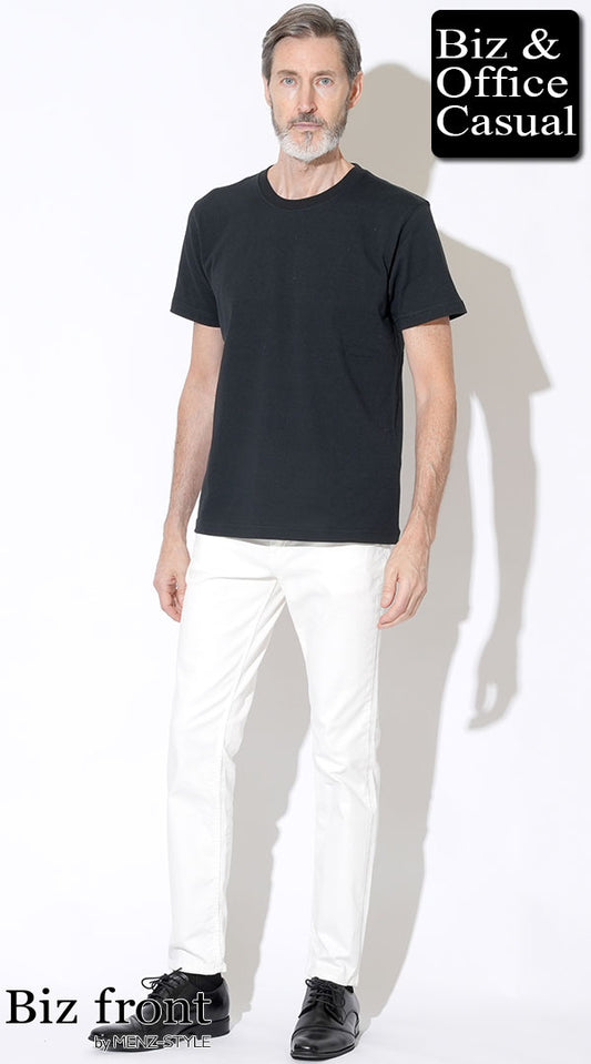 【60代】黒Tシャツ×白パンツ　biz23ss1198