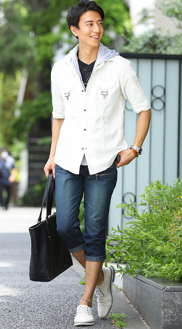 オフホワイトシャツ グレーパーカー 黒Tシャツ snp_gj0654 ｜ メンズ