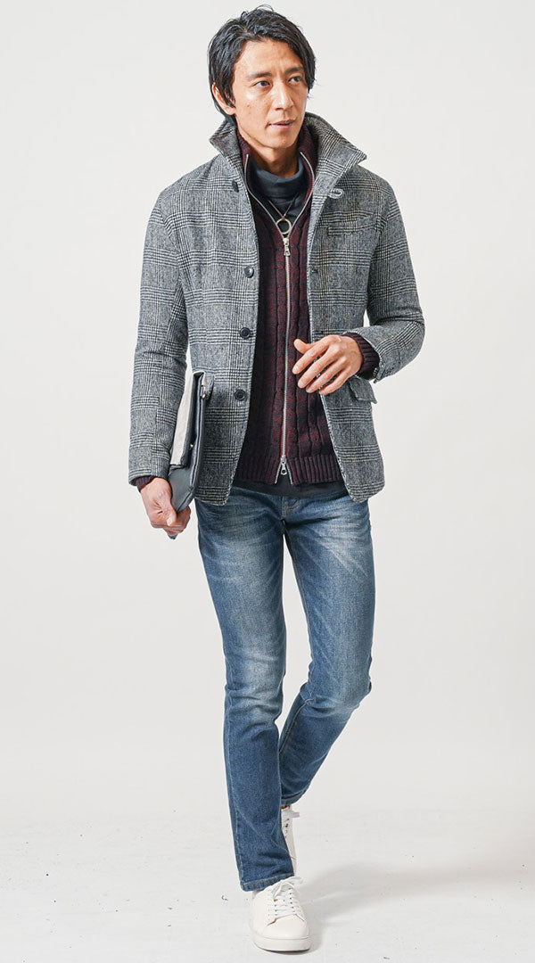 T-JACKET グレンチェック ニット ジャケット