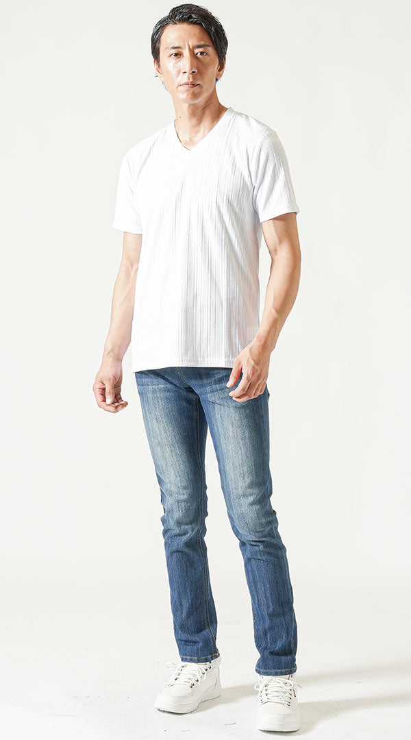 白Tシャツ インディゴデニムパンツ snp_nv0778 ｜ メンズファッション 