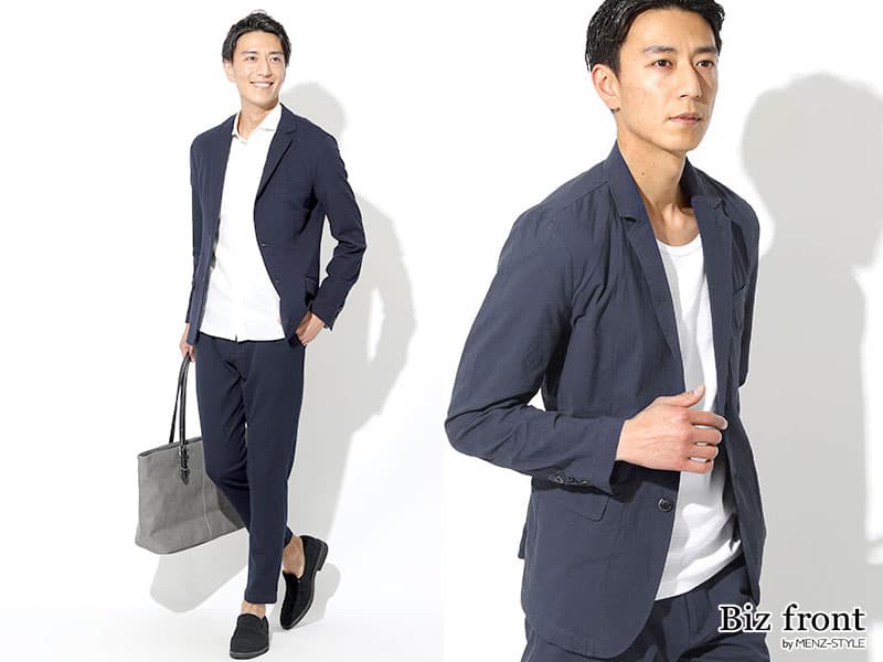 ビジネスカジュアルのセットアップならまずネイビーがおすすめ