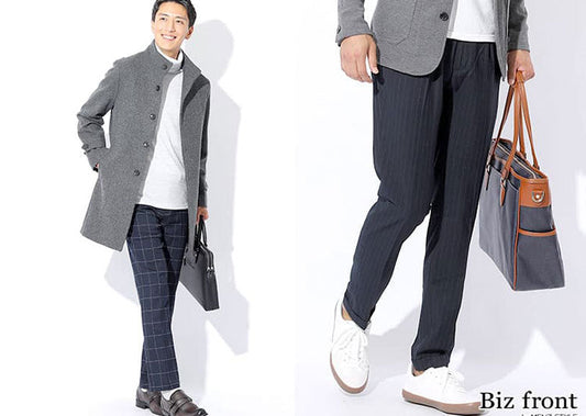 メンズネイビースラックスのビジネスからカジュアルまでまとまるコーデ