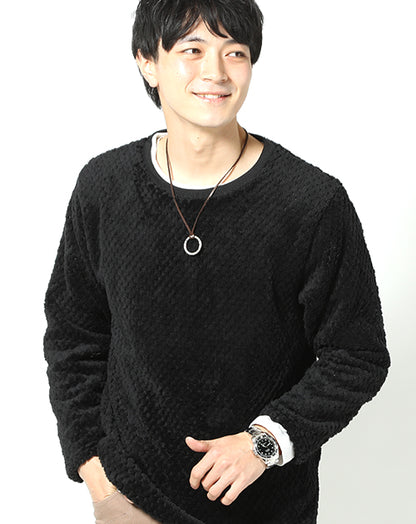 パイナップルフリース素材ラウンドネックニット×シンプル長袖Tシャツ　２点セット