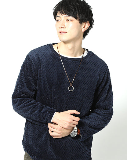 パイナップルフリース素材ラウンドネックニット×シンプル長袖Tシャツ　２点セット