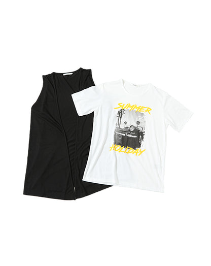 ドレープジレ×プリント半袖Ｔシャツ　2点セット