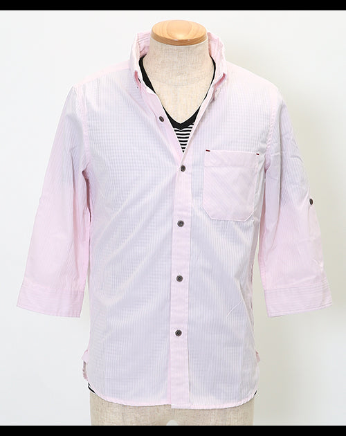 「7分袖ドビーシャツ」×「半袖ボーダーT」２枚セット