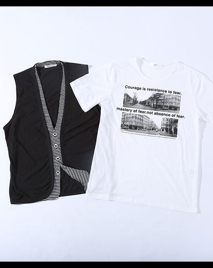 フェイクレイヤードカットジレ×Ｕネック半袖カットソー　２点セット