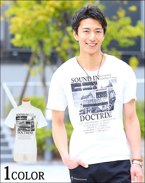 モノトーンプリントＵネック半袖カットソー